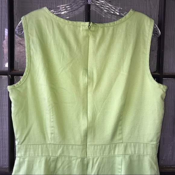 Sandra Darren dress, lime green with brass studs across waist, pockets on front - Picture 6 of 10